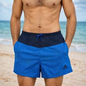 Y2K Adidas Swim Trunks Men’s Medium Blue Navy Retro Shorts Mesh Lining